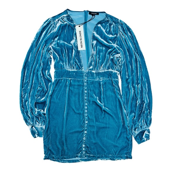 NEON BLONDE Blue Mini Dress with Deep V-Neck - Picture 5 of 8